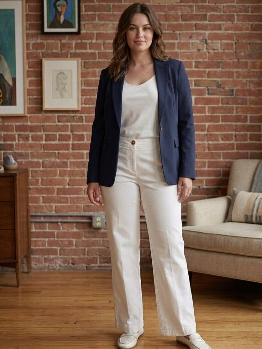 Liz Claiborne Women’s White Cotton-Blend Pants Size 16 Mid-Rise Minimalist Work